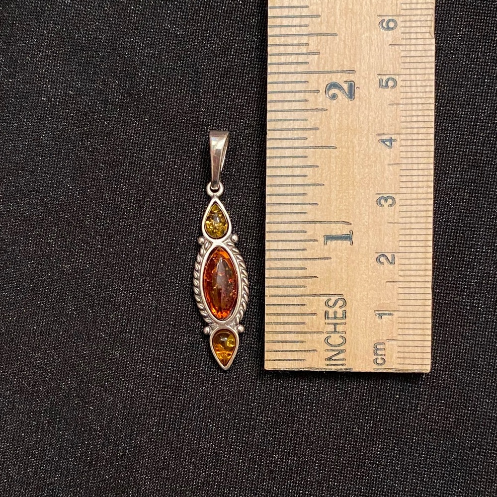 Triple Amber and Sterling Silver Pendant | Amber has calming energetic quality - Picture 5 of 5